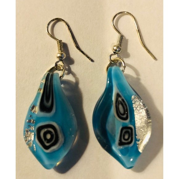 Vintage Set of Art Glass Jewelry Blue Pendant 2 Beaded Necklaces Earrings dangle - Picture 3 of 3